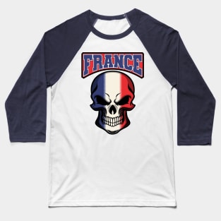 FRANCE FLAG IN A SKULL EMBLEM Baseball T-Shirt